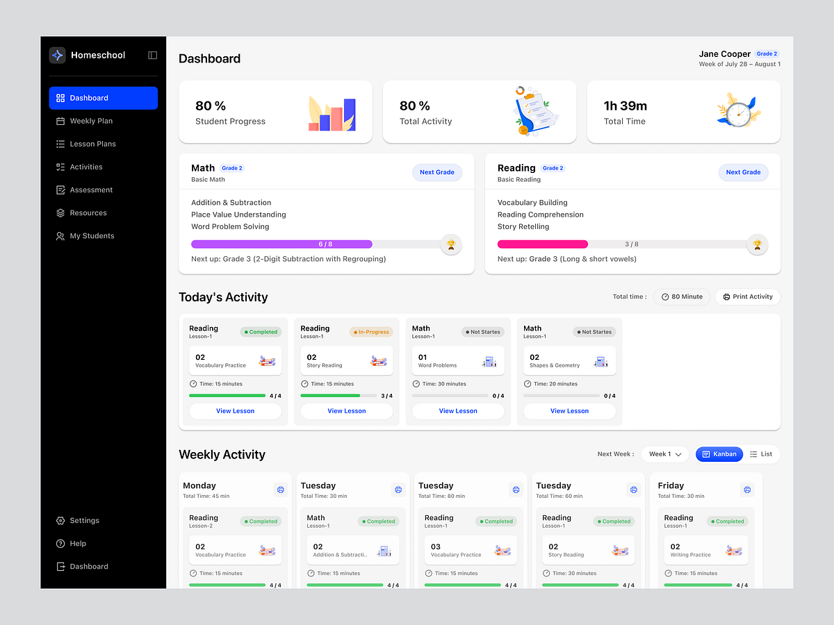Homeschool - Study Dashboard