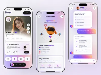 Agentic AI Dating Mobile App agentic ai ai dating app app app design chatting app dating app dating mobile app dating website design futuristic ui ios app match profile minimal ui mobil app muslim dating app online dating social app ui ui ux design web