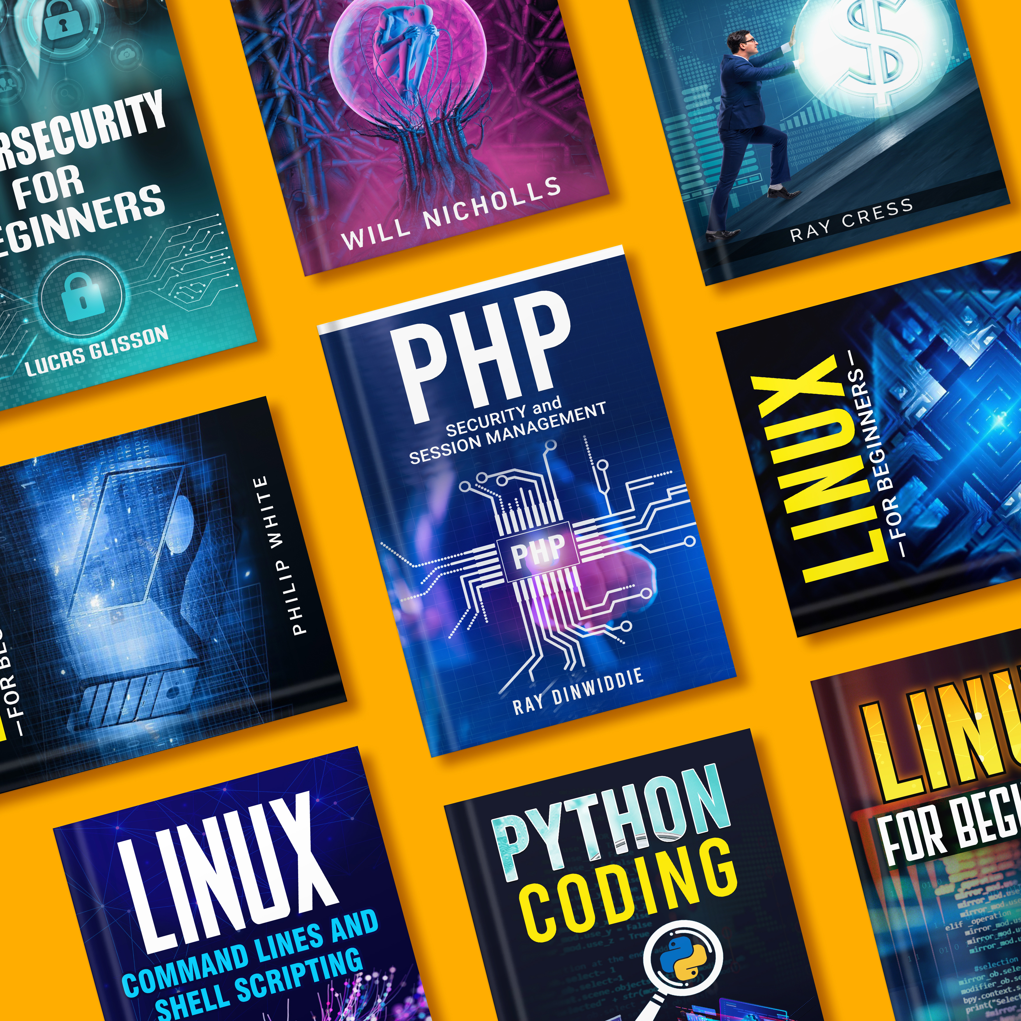 Modern & Professional Tech Book Covers authorbranding bookcoverdesign bookformate bookmarketing bookwriting branding cybersecurity graphicdesign linux nextcreatix publishingdesign python selfpublishing typography