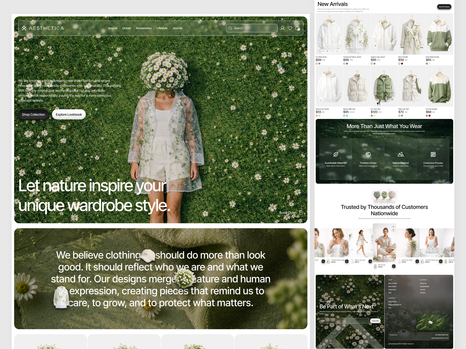 Aesthetica - Fashion E Commerce (Landing Page) apparel website boutique website branding checkout clothing website design systems ecommerce website fashion website landing page design modern website online store design premium ecommerce product showcase responsive website shopify design shopping website ui design ux design web design website redesign