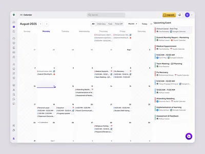 RecruitSmart — Calendar & Event Management in School HRM animation calendar candidate dashboard education employee hr management hr system hrd hrm job saas saas design schedule school staff ui ux web app web design