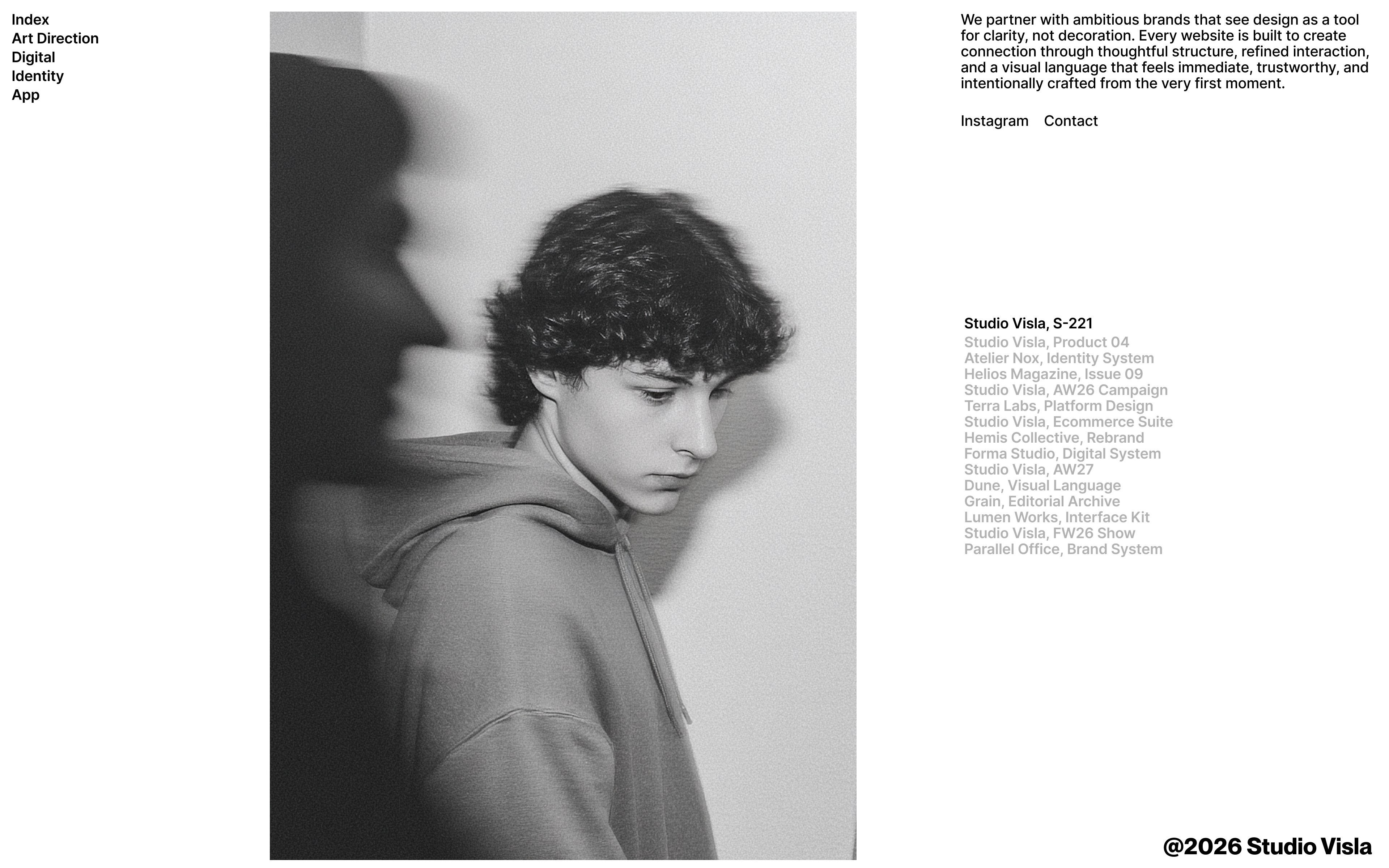 Studio Visla Soft Brutalist Portfolio Design black and white design brutalist minimalism cinematic ui clean layout creative studio editorial design editorial layout grid layout minimal ui minimalism modern web design monochrome design motion blur portfolio website soft aesthetic swiss design swiss style typography design visual hierarchy whitespace design