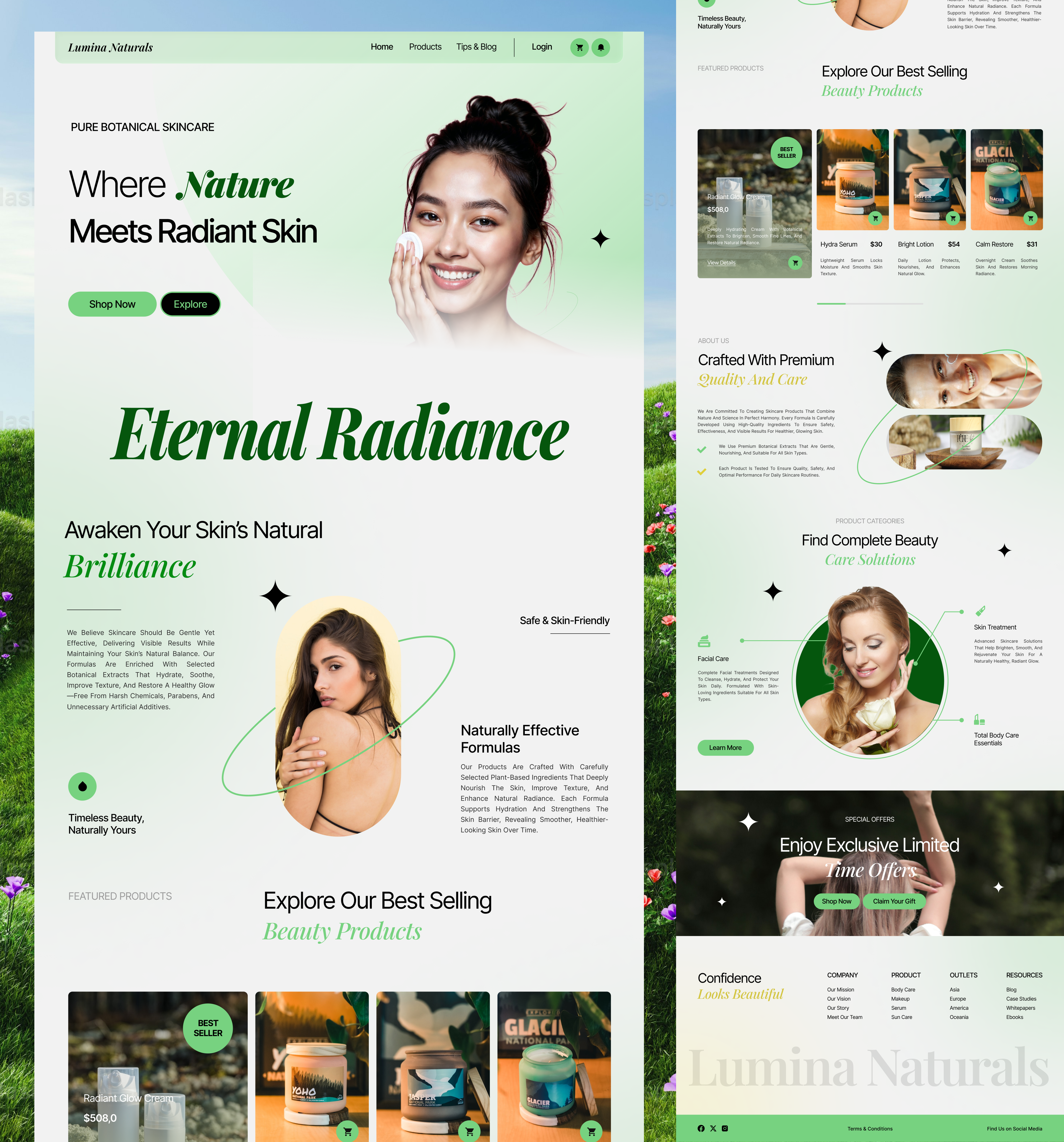 Lumina Naturals – Premium Botanical Skincare Website Design beautybrand botanicalbeauty designinspiration dribbble ecommercedesign minimaldesign naturalskincare skincare uinews uiux uxdesign webdesign websitedesign webui