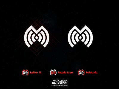 M Music Logo Design audio branding business design geometric initial initials logo m mark mesh monogram music music bar music notation music staff sound staves vector waves