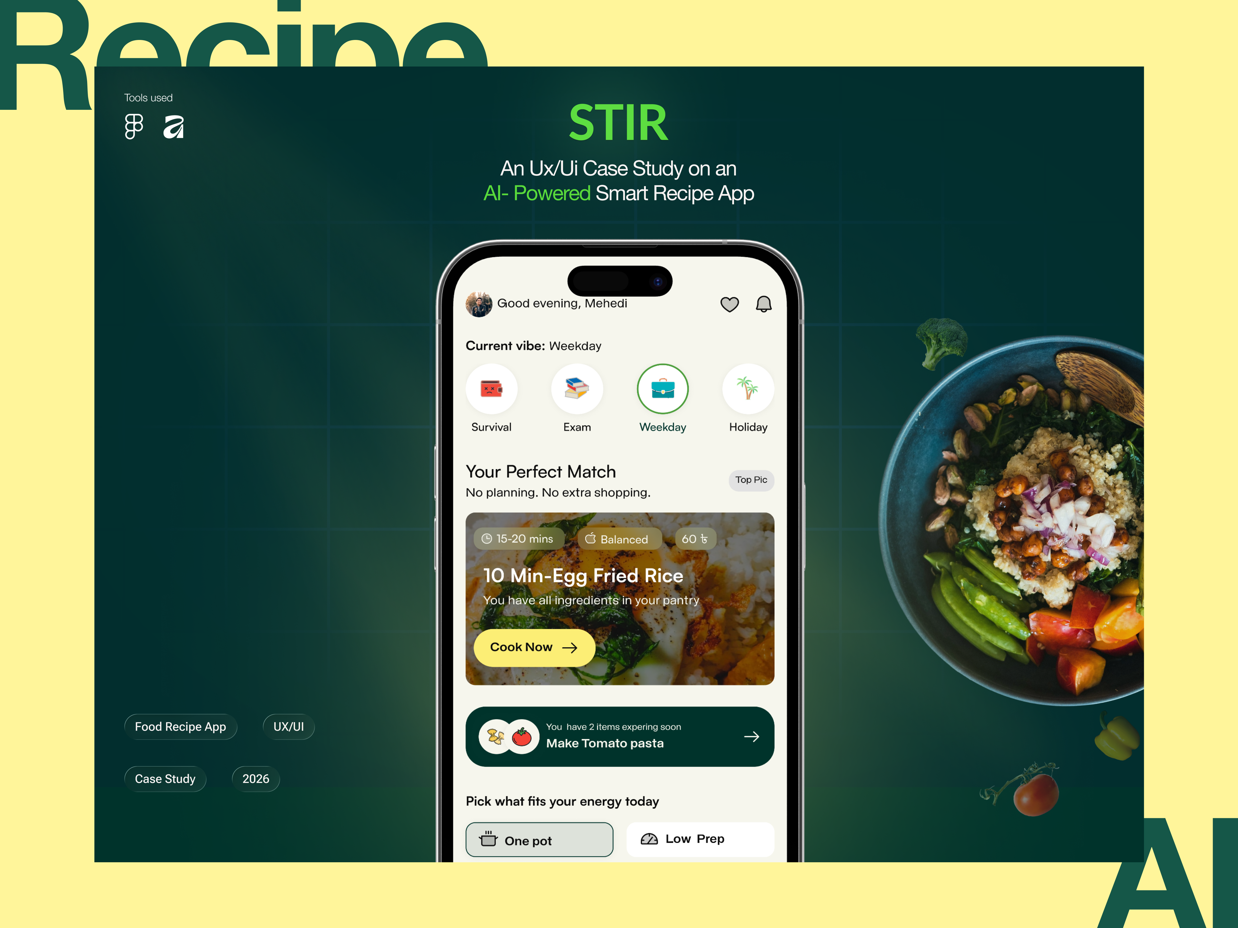 Stir- An AI-Powered Food Recipe App branding ui