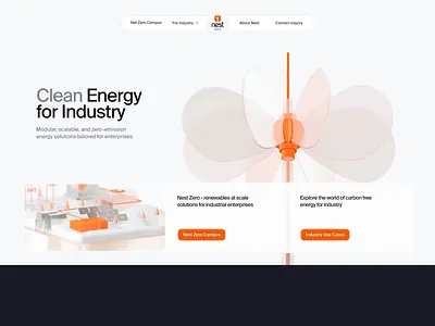 Nest Zero - Clean Energy Campus Landing Page 3d branding clean dark design digital eco energy illustration logo map minimal nest orange ui website white wind