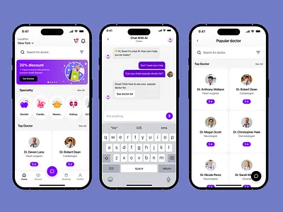 Mediqo - Doctor Booking App with AI ai chatbot app design app ui card design chat ui doctor booking figma health app healthcare platform healthtech ios app medical app mobile app design mobile ui product design search ui startup ui telemedicine ui design ux design