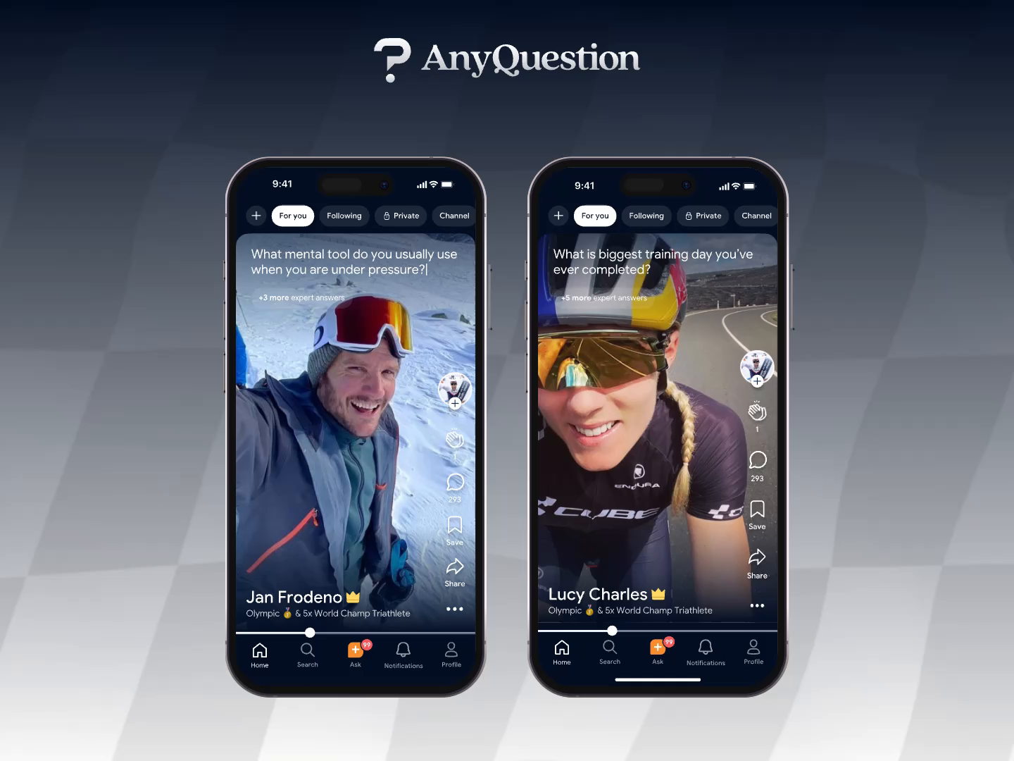 Example of AnyQuestion App | Video Feed UI & Social Discovery