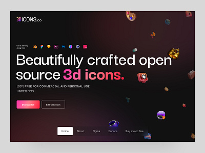 3Dicons.co - Web-header concept 3d 3dicons blender cinema4d clean darkui glass illustration interface minimal modern render ui uidesign ux webheader website