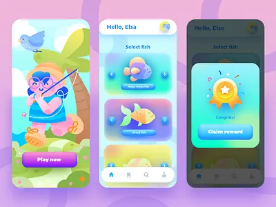 Fishing Game UI Design apps character design fishing game game design game ui gradient illustration ui