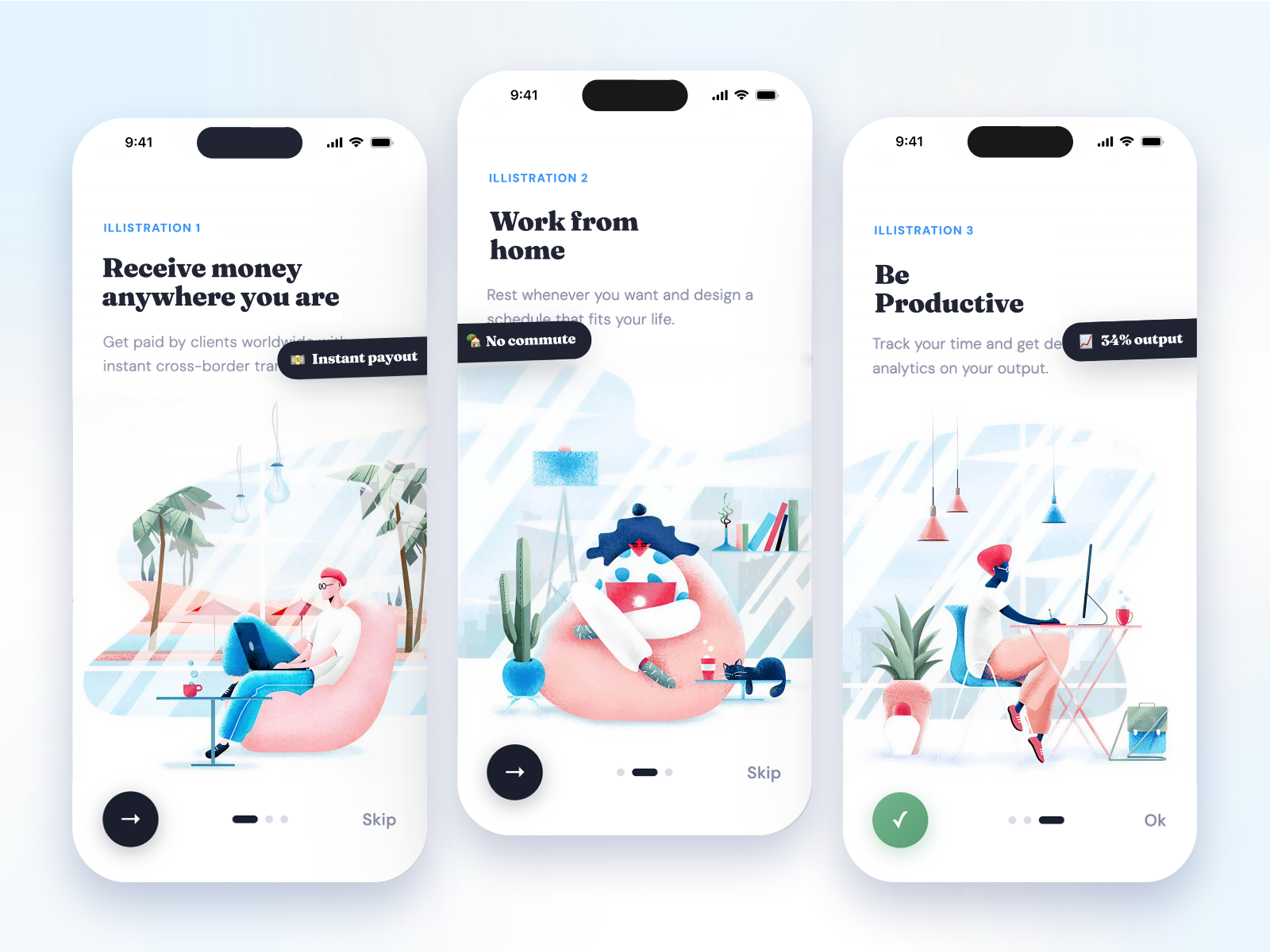Custom Illustrations Onboarding Screens UI appdesign clean freelance illustration interaction interface iosdesign mobile mobileapp notai notaiillustration onboarding productdesign tutorial ui ux welcomescreens whitemode