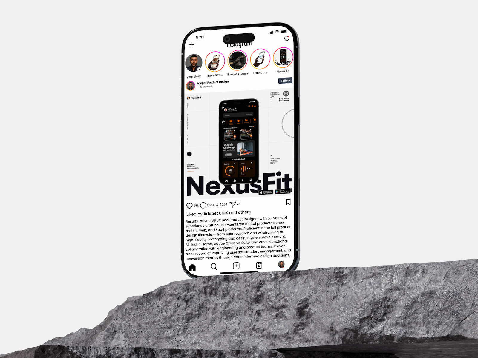 Instagram UI Portfolio Free Mockup 3d ads advertisement advertising app design branding figma graphic design instagram instagram post instagram reels instagram user interface mobile apps mockup motion graphics portfolio portfolio reel product design ui ux