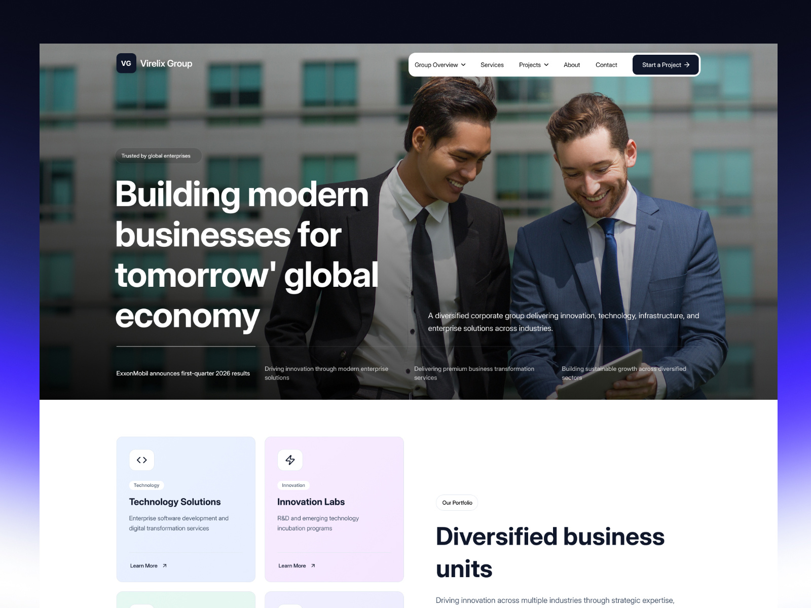 Example of Virelix Group – Corporate Enterprise Website