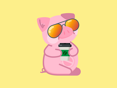 Sunday Funday coffee flat design fun graphic design leisure money pig piggy bank sunglasses vector illustration weekend