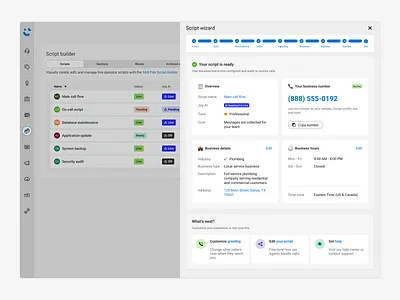 Wizard - Summary page builder business button configurator copy details drawer end final hours informations next number page setup steps summary tiles ui ux