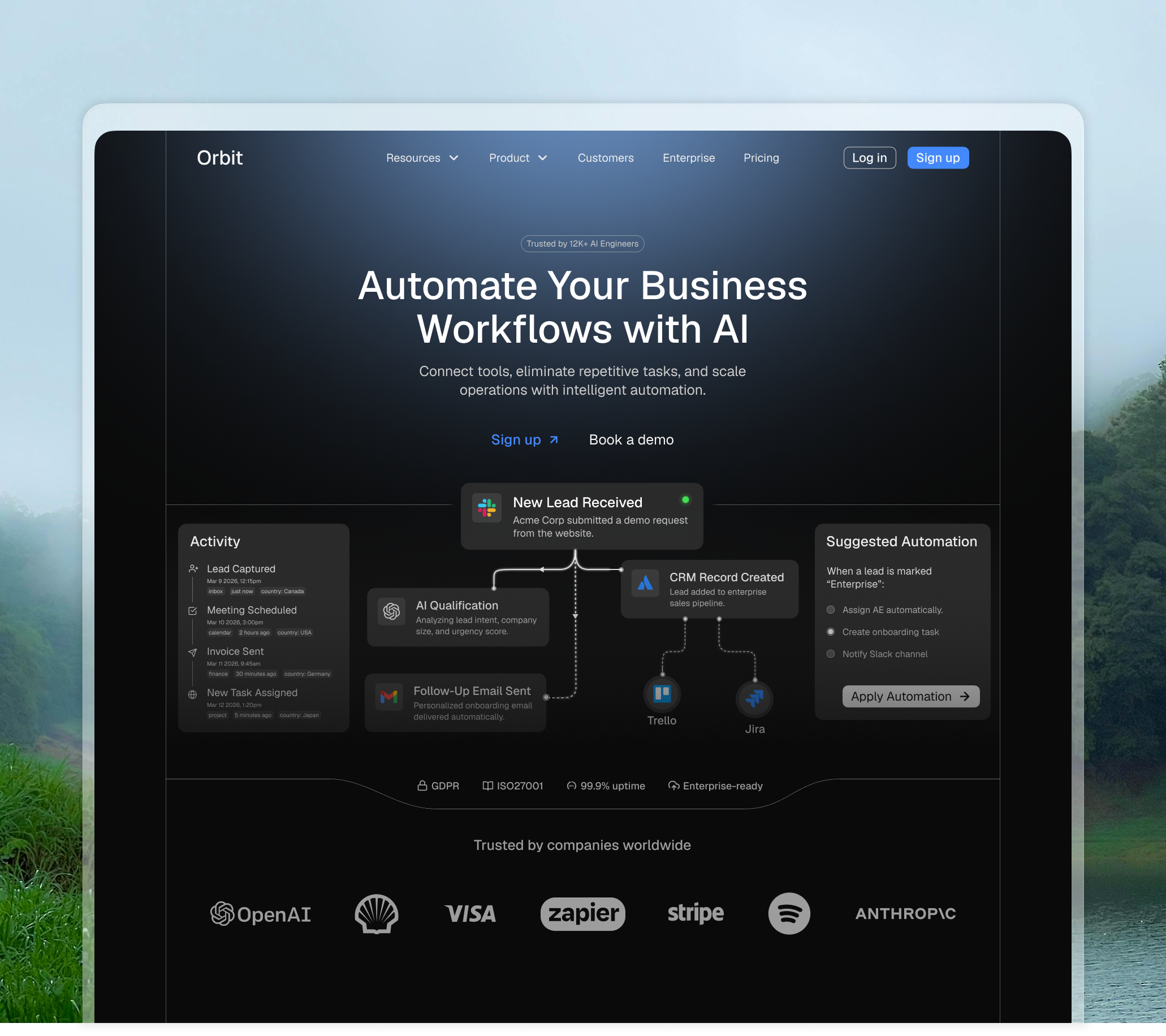 Orbit AI Automated Workflow SaaS Landing Page
