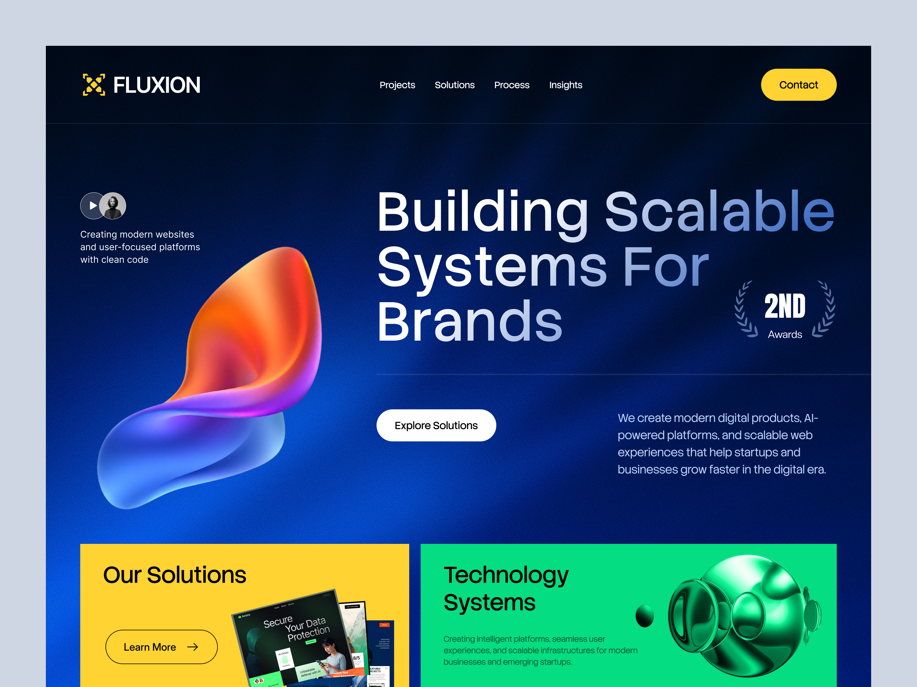 Fluxion — Future Technology Website branding color creative design futuristics graphic design hero illustration landing page modern technology trends ui ux web website