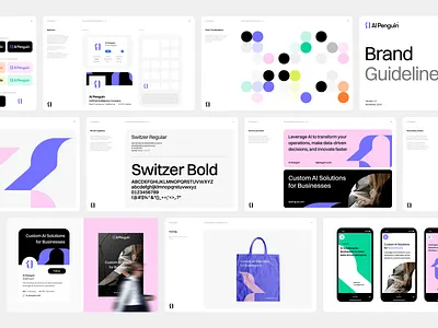 AI Penguin - Brand Guidelines ai brand identity branding clean colorful graphic design illustration logo logo design modern outcraft agency penguin purple saas simple typography ui visual identity design web design website