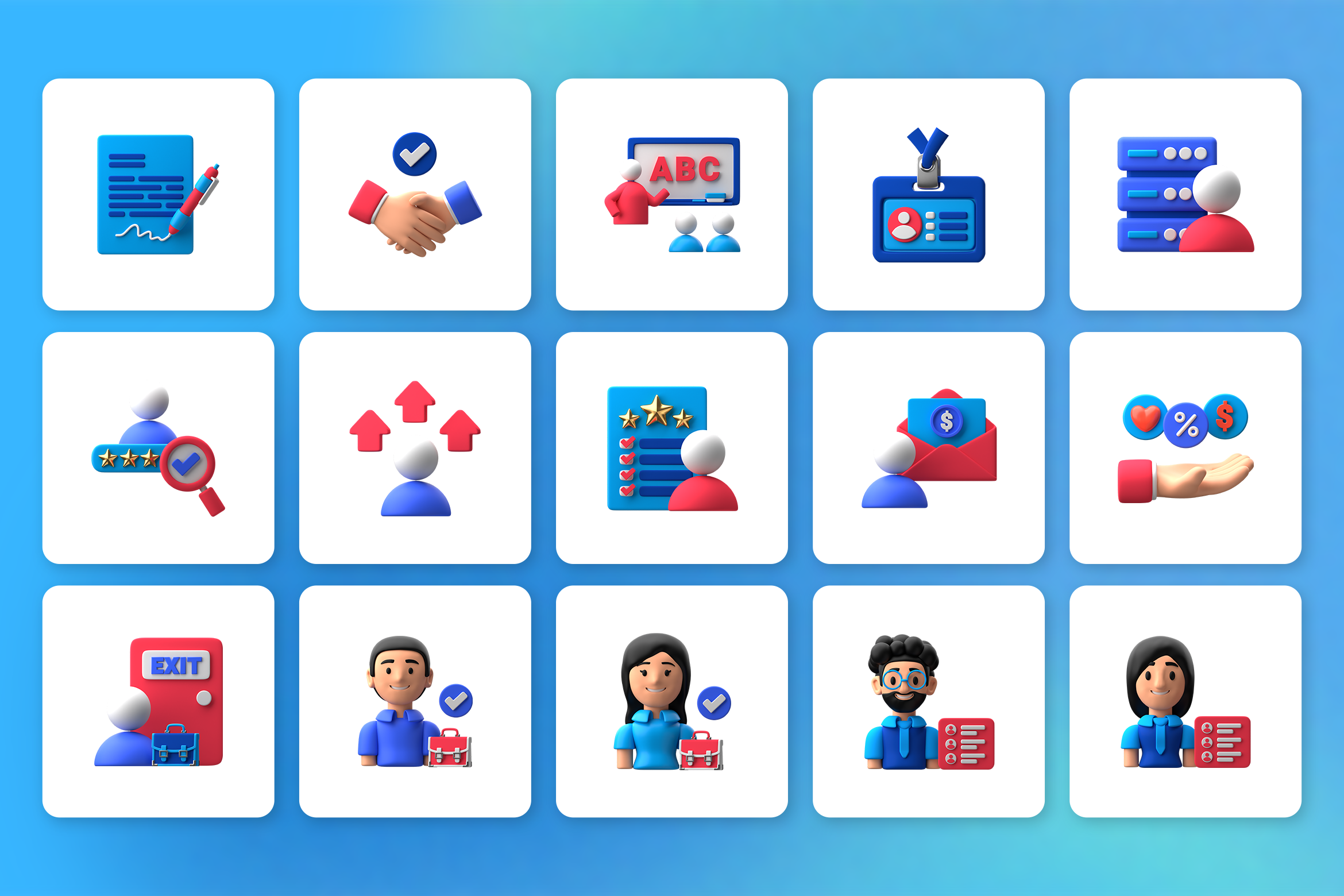 3D Recruitment and Employee Icon Set