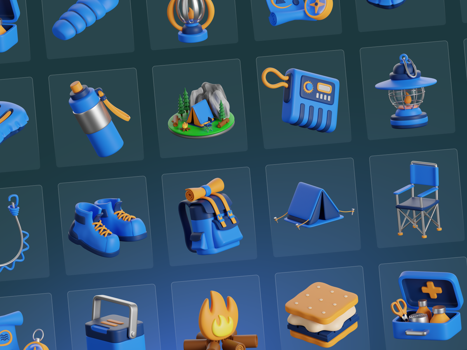3D Camping Icon Set