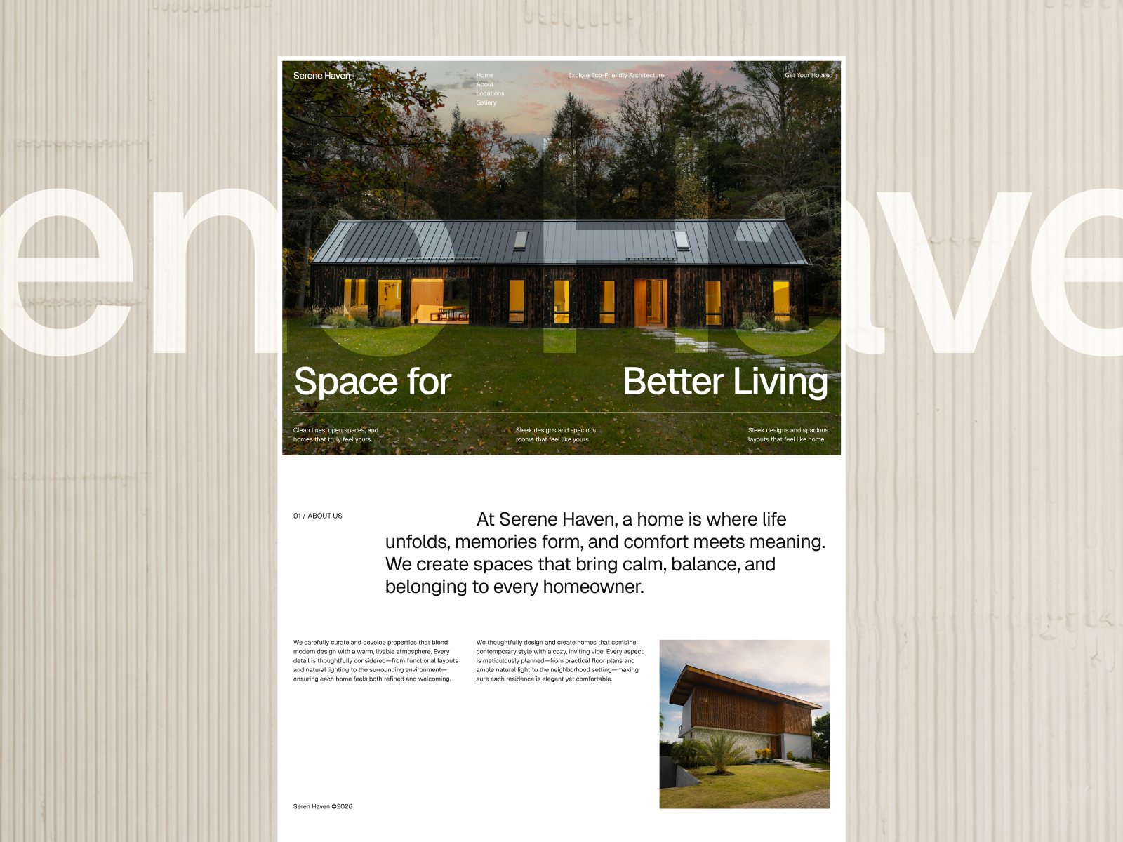 Serene Haven — Real Estate Landing Page Exploration 10am space aesthetic city design editorial heading hero home house landing page layout living minimal modern real estate typography website whitespace