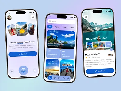 ExploreEase – Your Travel Companion adventure ai travel app hiking app itinerary design mobile app mobile app design modern travel app modern travel experience tourism app design tourist travel agency travel app travel booking app travel finder travel guide traveling trip planner app vacation planning app wanderly mobile ui web