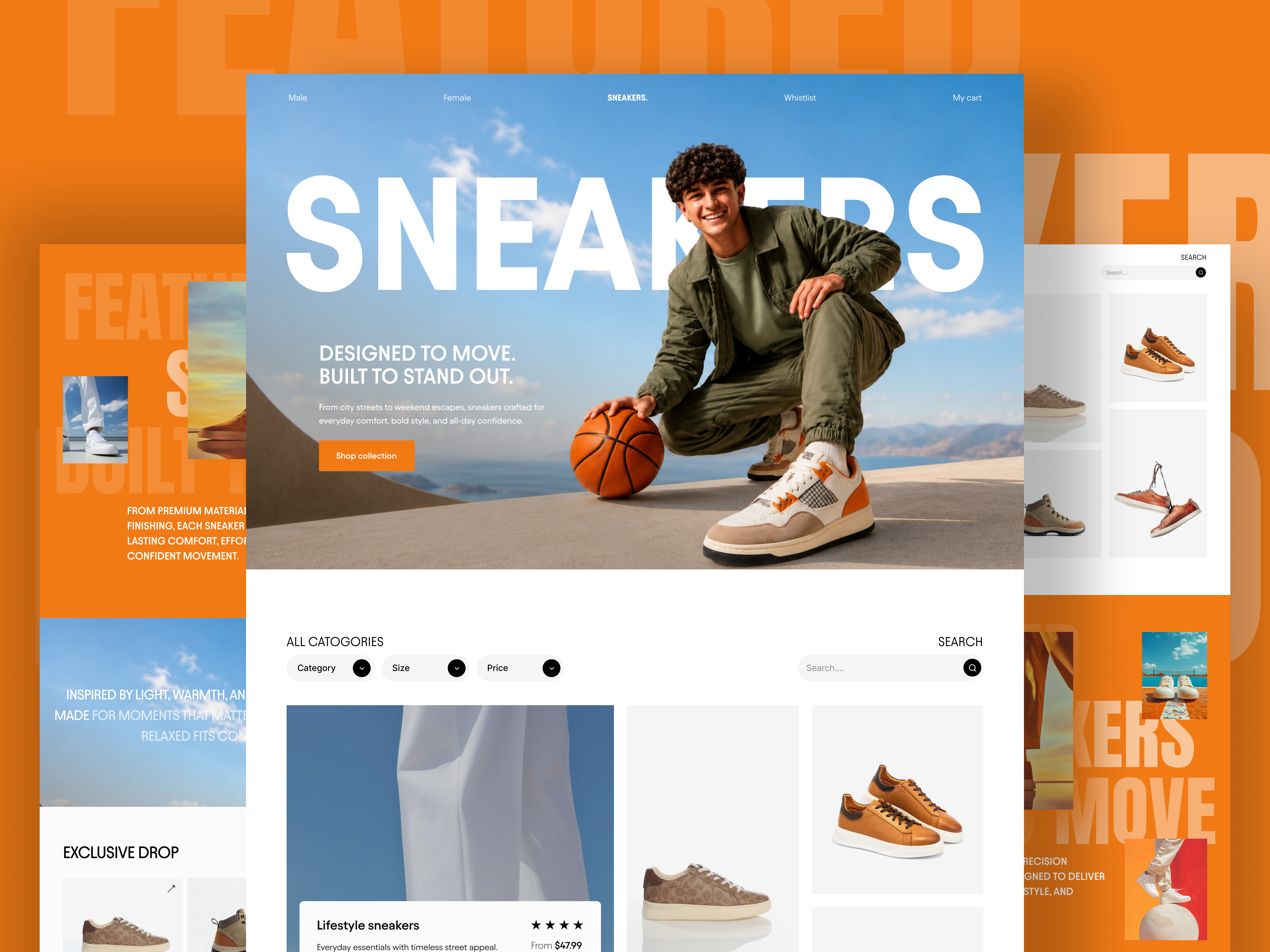 Sneakers E-commerce Website Design — Shoes Store Landing Page UI branding ecommerce ecommerce ui footwear landing page product page shoe ecommerce shoe store shoes shoes store sneaker website sneakers sneakers store sneakers website sportswear typography ui design ux design web design