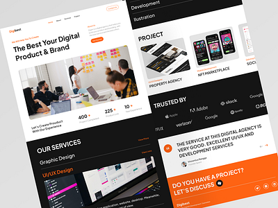Digibest (Digital Agency) agency branding business clean company company profile corporate design digital agency feedback large marketing minimalist design orange project service studio ui ui agency website