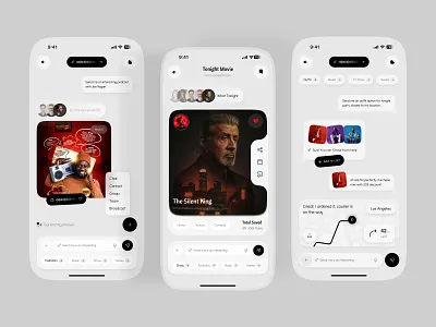 Smart AI Companion Entertainment & Shopping UI ai app ai assistant app app design concepts chatbot ui interface clean aesthetic ui conversational ai ui delivery tracking ui ecommerce app design interaction design lifestyle app concept minimalist ui design mobile app ui modern mobile app design movie recommendation app personal assistant ai soft shadows design ui visual design
