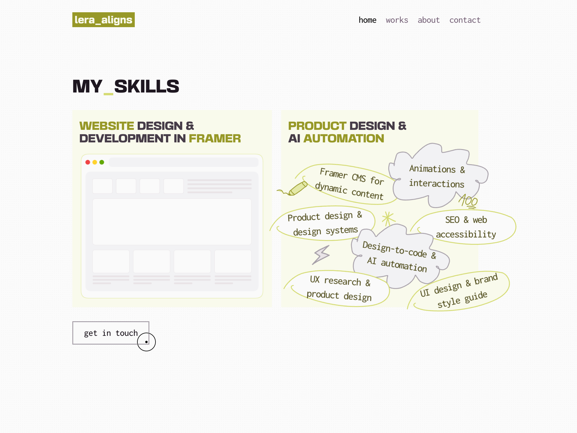Personal portfolio website in Framer | Product design & UI/UX ai automation color palette custom cursor doodles drag effect framer framer motion logo design micro interactions on appear personal portfolio portfolio template product design scribbles ui colors ui component web design web development website