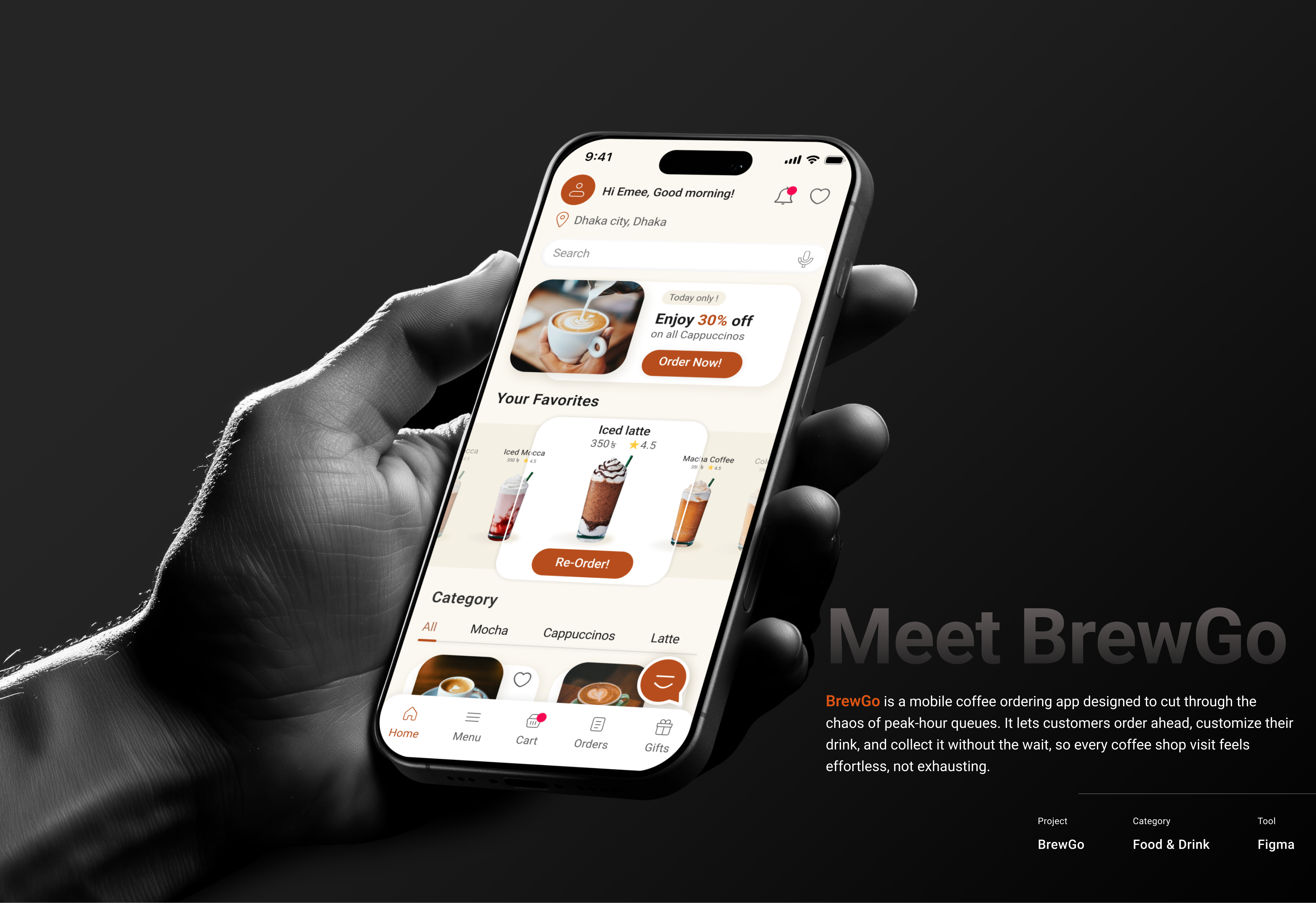 BrewGo- A Coffee Ordering Mobile App Design branding design ui