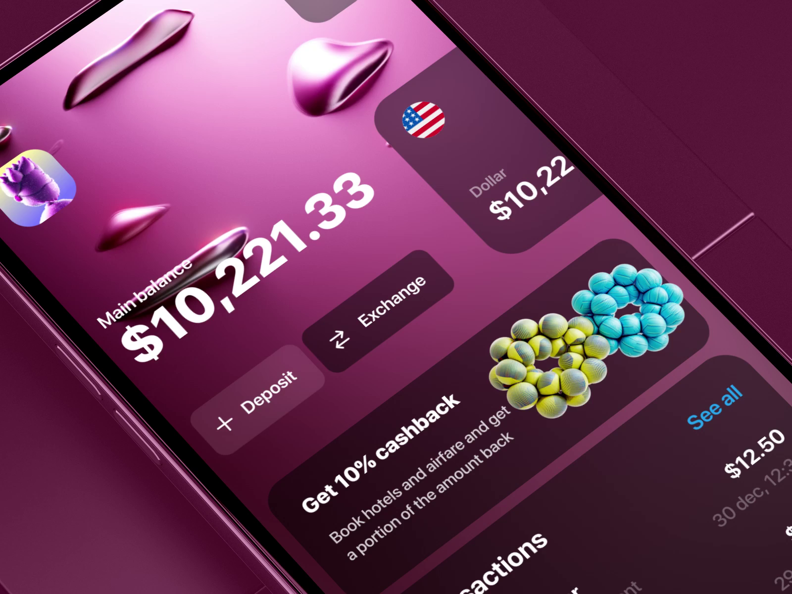 Finance App Home Screen Design — Mobile UI/UX, Fintech App & 3D