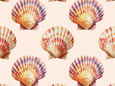 Watercolor Seashell Seamless Pattern beachwear design cloth coastal decor design fabric fabric design illustration packaging design pattern designer print seamless pattern seashell summer print surface swimwear pattern textile art tropical vibe wallpaper wallpaper pattern watercolor pattern