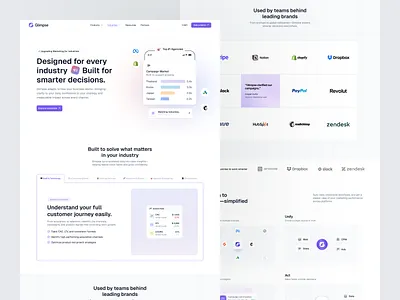 Glimpse - Industries Page ai analytics artificial intelligence b2b clean data driven dipa inhouse landing page marketing minimalist modern professional saas sales startup ui design uiux web design website