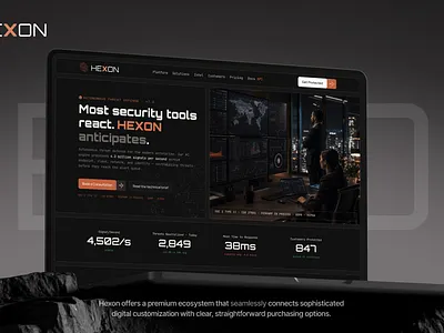 HEXON | Cybersecurity SaaS Landing Page cybersecurity dark ui figma editorial typography landing page orange accents product design b2b saas ui ui ux web design