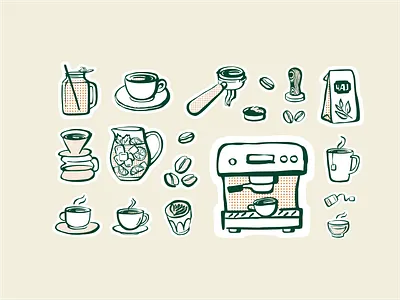 DISTRIKT Icons branding brewing cafe shop coffee cold brew cup design draw drip espresso graphic design icon icon set illustration logo retro sketch texture vector vintage