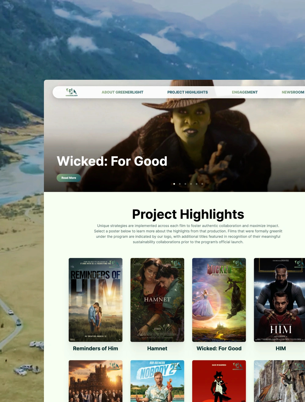 GreenerLight — NBCUniversal Sustainability Hub Website brand direction cms content strategy creative direction dreamworks editorial design entertainment figma film green design landing page nbcuniversal no code sustainability sustainable ux typography universal pictures user experience visual design web design
