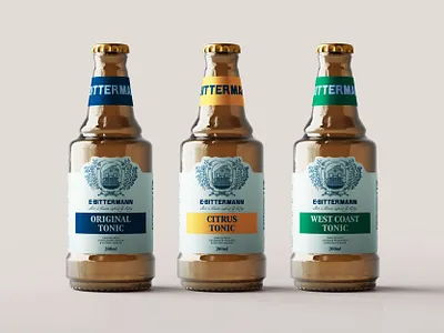 E. Bitterman Tonic Label Design beverage bottle brand design brand identity branding branding design crest drink hand drawn label label design logo logo design packaging packaging design tonic vintage vintage label vintage packaging visual identity