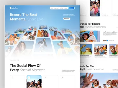 Social App Landing Page Design ✦ Vibeflare app landing page app website design chat app clean ui community app friendship app genz mobile app modern ui product design responsive web design social app landing social media app social networking social platform startup landing page ui design uiux web design website design