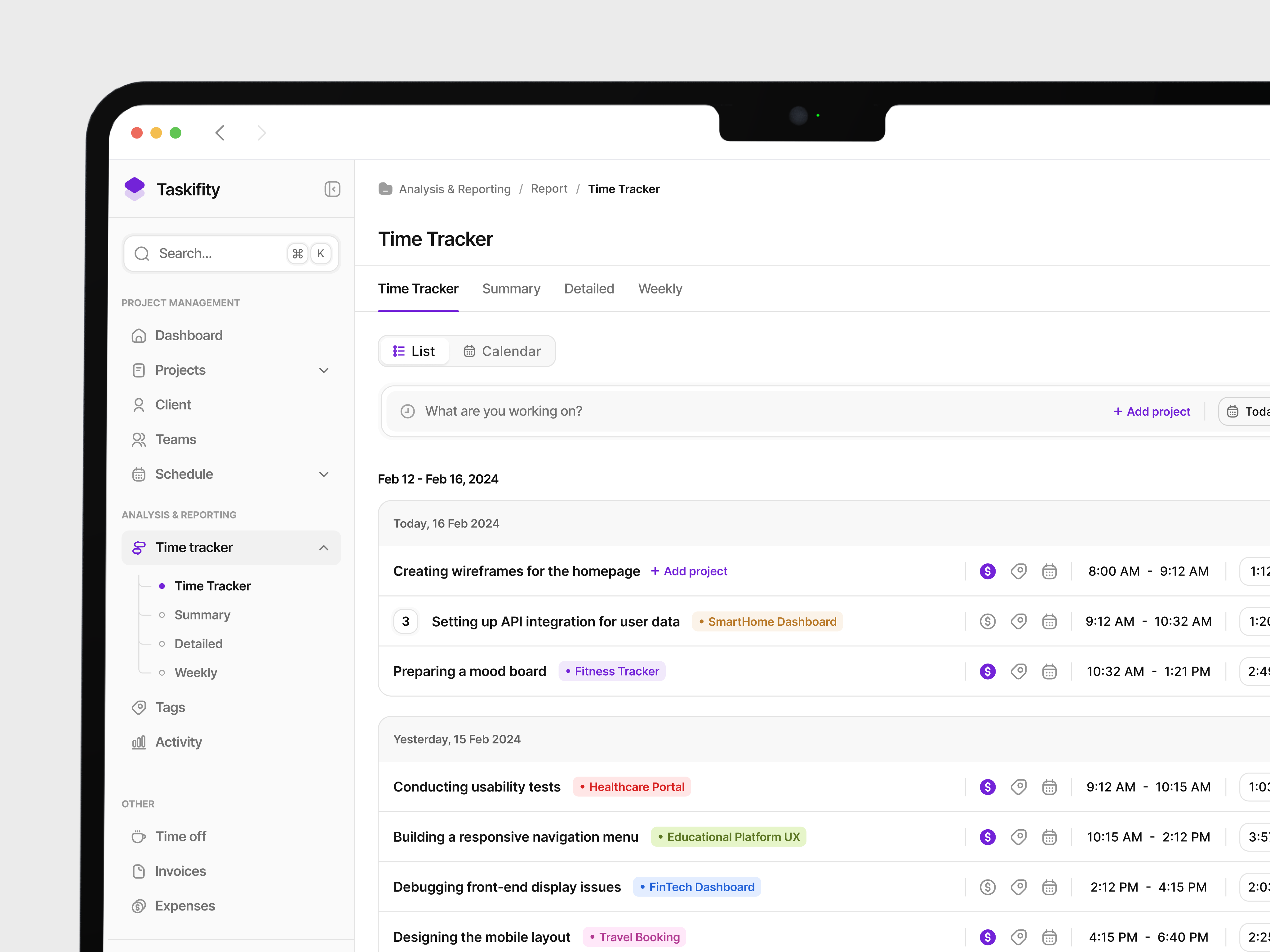 Modern Time Tracking Dashboard admin dashboard app design assas dashboard ui desktop ui.uiux management dashboard minimal ui productivity productivity app project dashboard project management saas design task management task manager time tracker time tracking web app workflow workspace