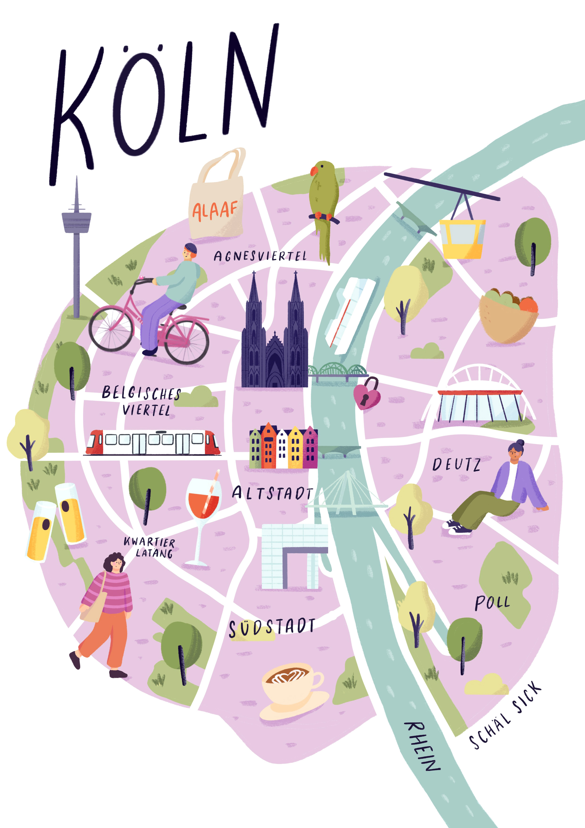 Cologne City Map – Map Illustration character illustration cologne concept illustration editorial illustration köln map design map illustration spot illustration