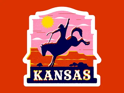 50 States · Kansas america badge design graphic design illustration insignia kansas label luggage sticker rodeo state state badge sticker travel travel sticker typography united states usa