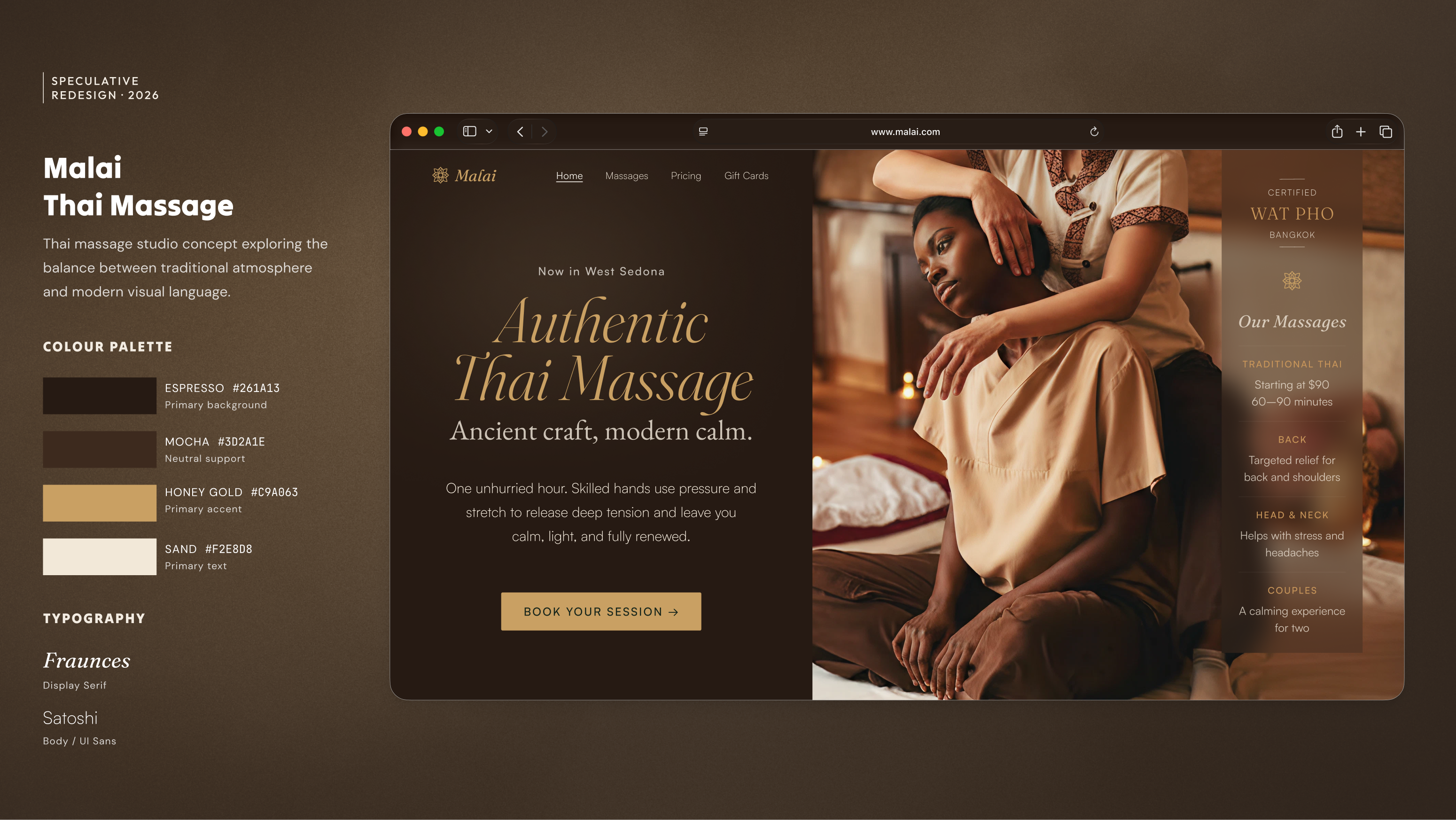 Malai — a speculative redesign for a Thai massage studio. figma hero section landing page redesign spa website thai massage web design web design concept