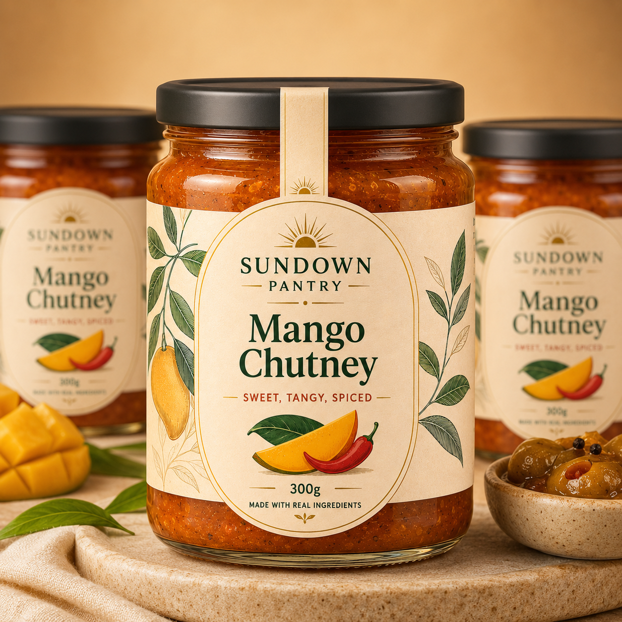 Mango Chutney Jar Label Packaging Design artisan food packaging brand identity consumer goods packaging creative packaging food branding food label design food packaging jar label design label design mango chutney packaging natural packaging organic food packaging packaging design packaging identity packaging mockup premium packaging product design product label product packaging retail packaging