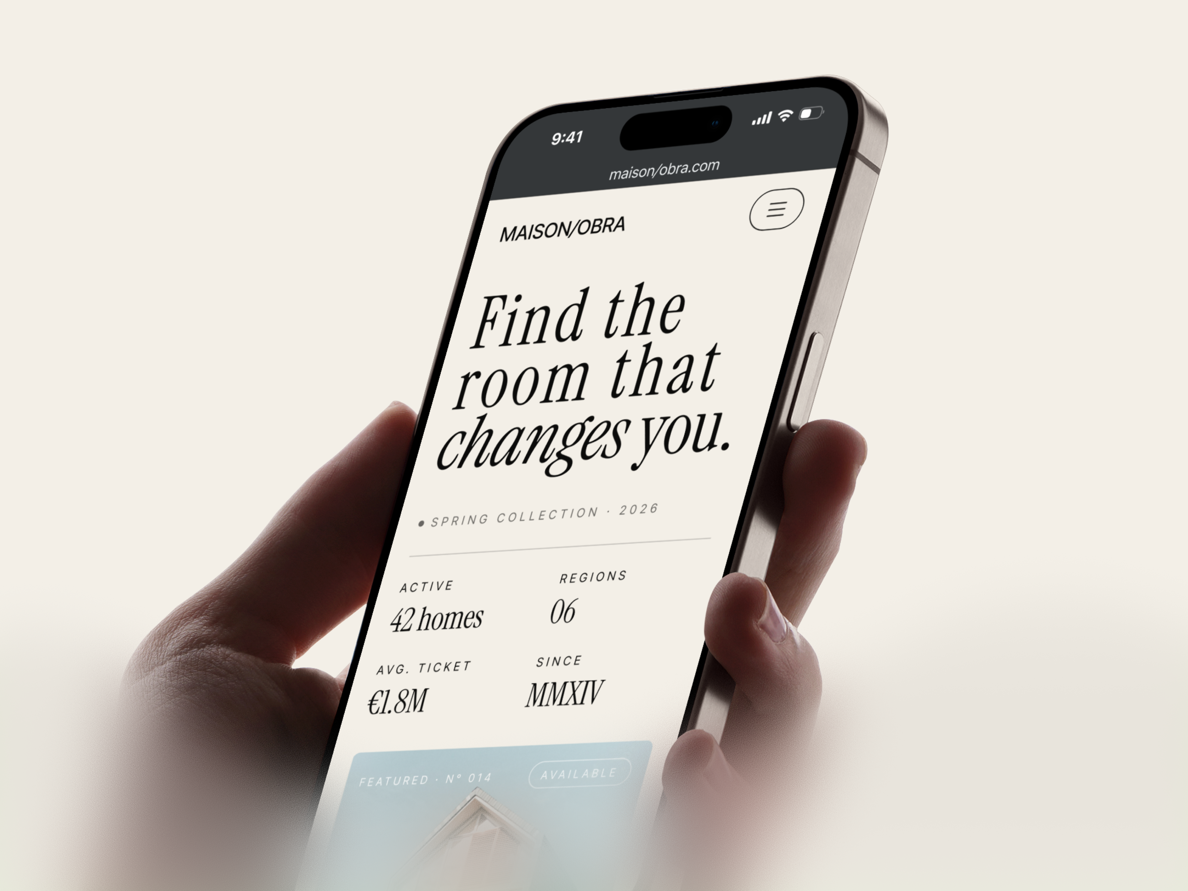MAISON/OBRA — Real estate website responsive design. bento branding clean ui favnio homepage interface landing page light mode minimal property property website real estate real estate website responsive typography ui ui ux ux design web design website