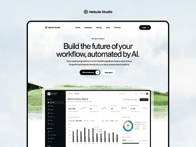 Nebula Studio – AI Platform Landing Page ai artificial intelligence dashboard design hero landing page sky studio ui ui design ux website