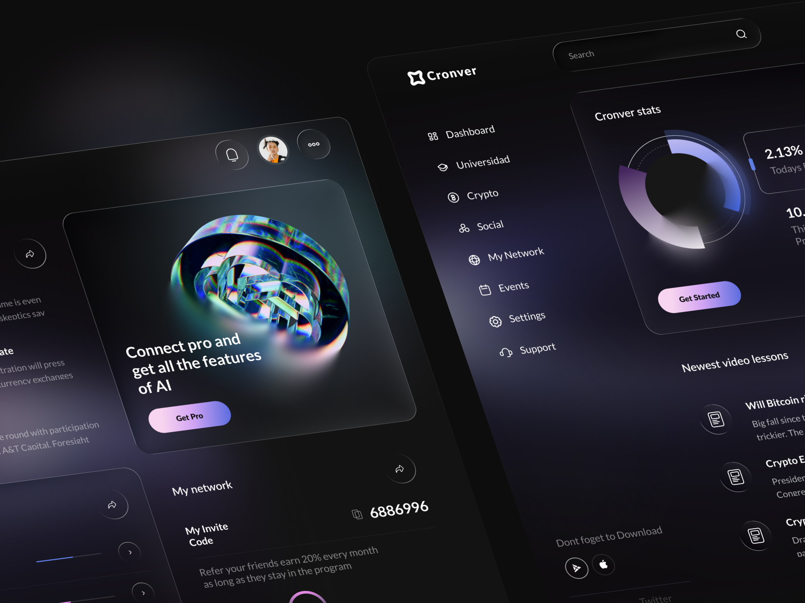 Dark mode crypto analytics dashboard