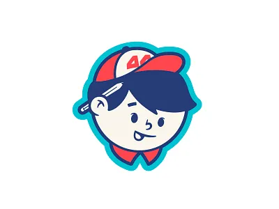1144 - Little dude face 44 boy designer face happy hat illustration japan logo retro smile sticker stroke vintage