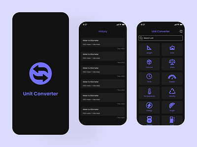 Unit Converter Application app app development app design appdesign mobileappdesign branding design graphic design illustration logo ui ux