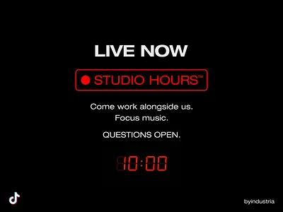 STUDIO HOURS™ / Live from the Studio. INDUSTRIA®. behind the scenes brand identity branding branding agency creative agency creative direction dark aesthetic deep work design process design studio designer life editorial design focus music industria live stream minimal design modern branding premium branding visual identity work session